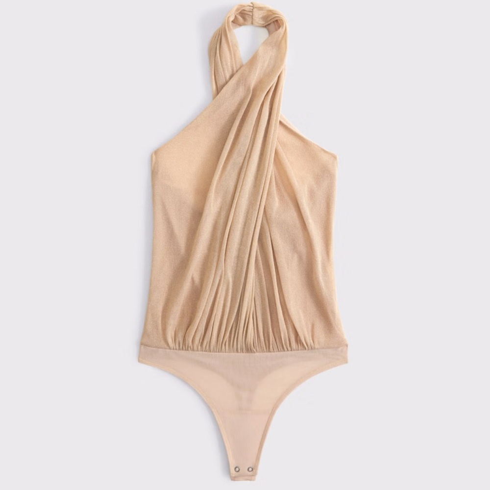 Abercrombie & Fitch Halter Wrap Bodysuit in Gold Shimmer